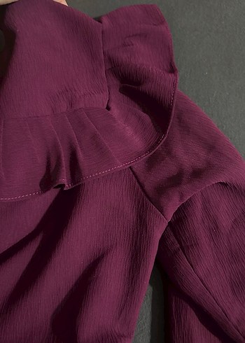 Bordo-mürdüm arası bir renk Fırfırlı Uzun Kollu - Görsel 3