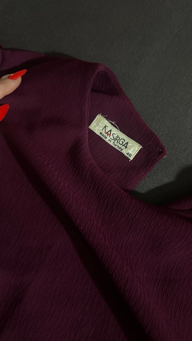 Bordo-mürdüm arası bir renk Fırfırlı Uzun Kollu - Görsel 5