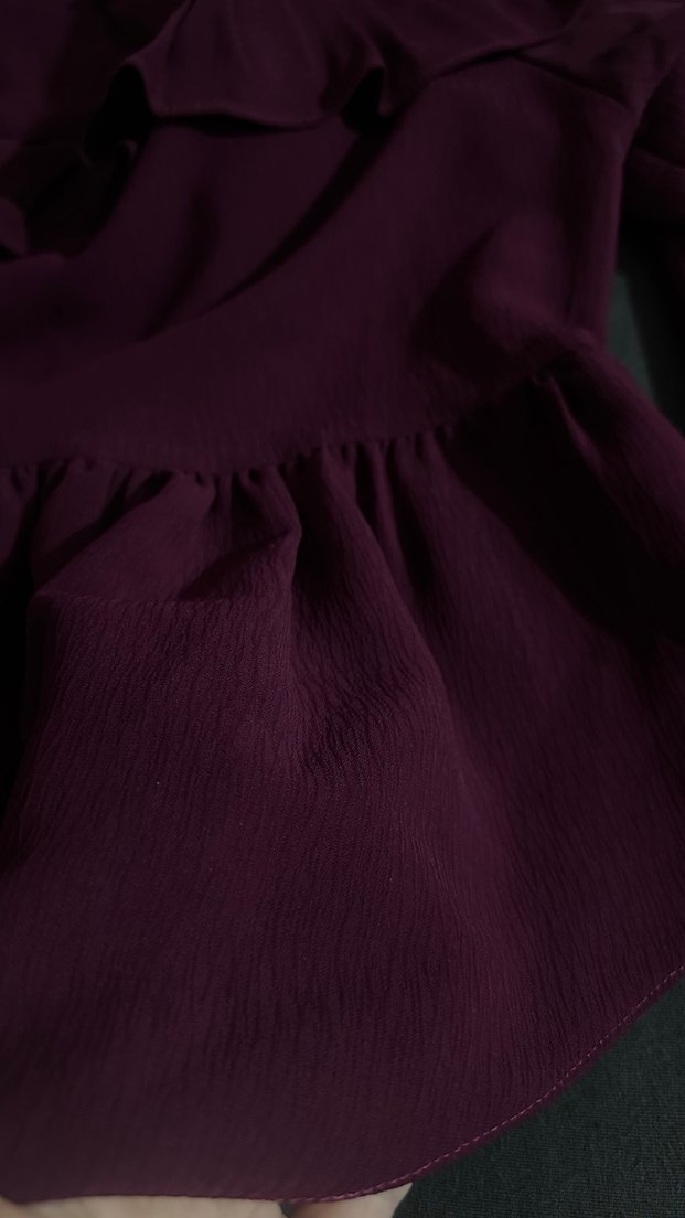 Bordo-mürdüm arası bir renk Fırfırlı Uzun Kollu - Görsel 4