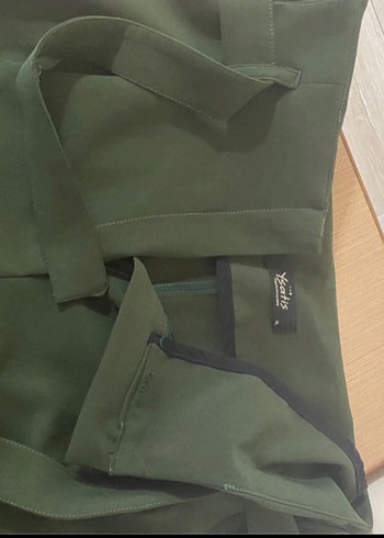 Kadın Haki Kumaş Kemerli Pantolon - Görsel 3