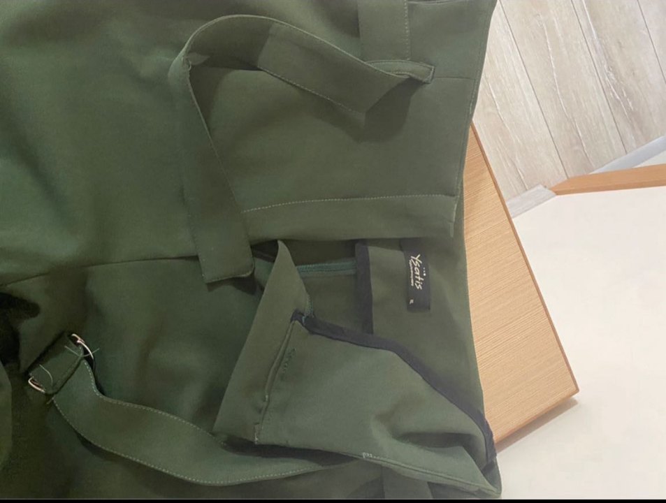 Kadın Haki Kumaş Kemerli Pantolon - Görsel 3