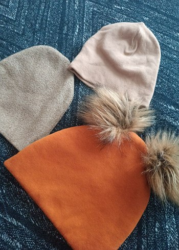 3 lü kürk Detaylı Çocuk Bohem Bere - Görsel 2