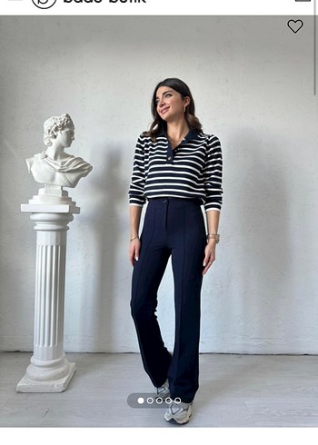 Lacivert Kemerli Kadın Kumaş Pantolon - Görsel 3