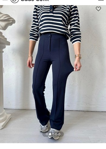 Lacivert Kemerli Kadın Kumaş Pantolon - Görsel 2