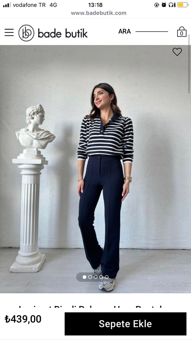 Lacivert Kemerli Kadın Kumaş Pantolon - Görsel 3