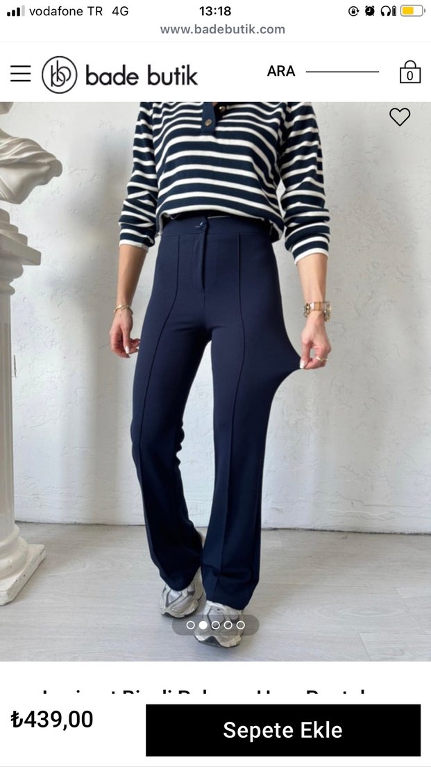 Lacivert Kemerli Kadın Kumaş Pantolon - Görsel 2