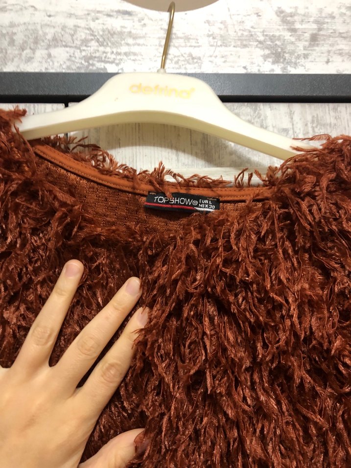 Kiremit tüy Detaylı Örgü Kazak - Görsel 3