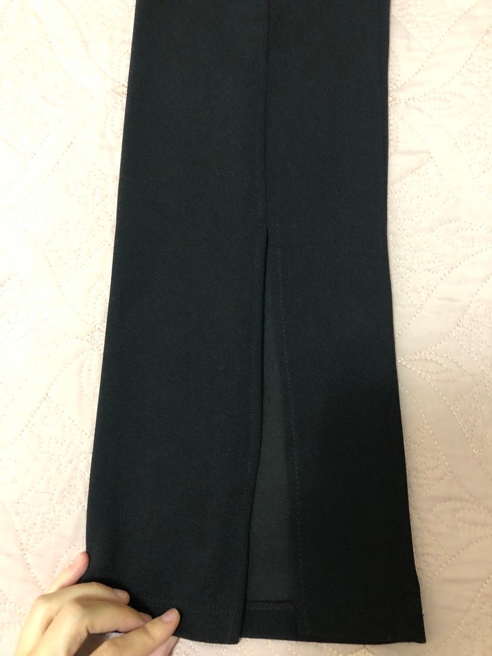 Siyah Kadın Yırtmaçlı İspanyol Paça Pantolon - Görsel 2