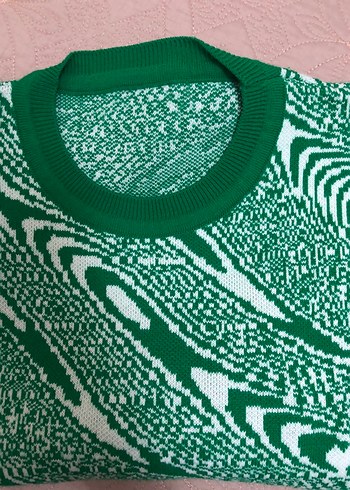 Yeşil Desenli Triko Kadın Kazak - Görsel 4