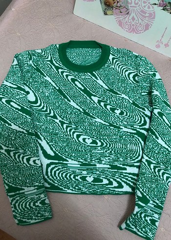 Yeşil Desenli Triko Kadın Kazak - Görsel 3