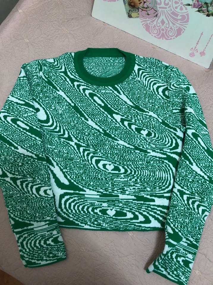 Yeşil Desenli Triko Kadın Kazak - Görsel 3