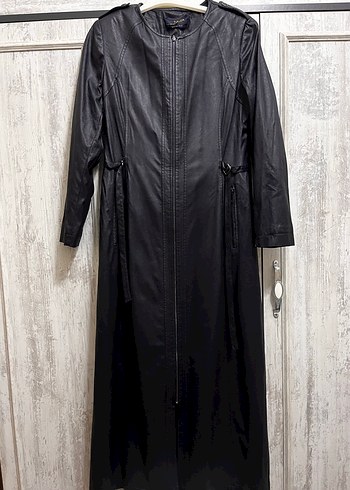 Kadın Lacivert Deri Uzun Ceket - Görsel 6