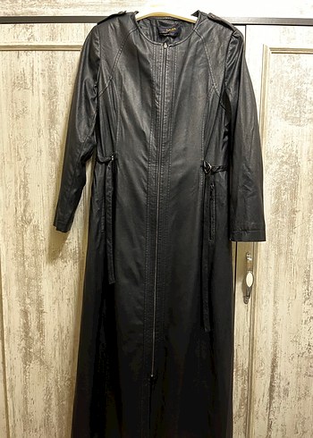 Kadın Lacivert Deri Uzun Ceket - Görsel 7