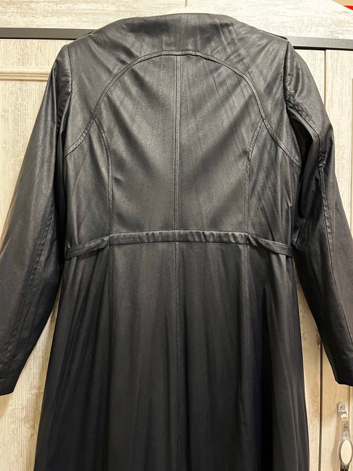 Kadın Lacivert Deri Uzun Ceket - Görsel 2