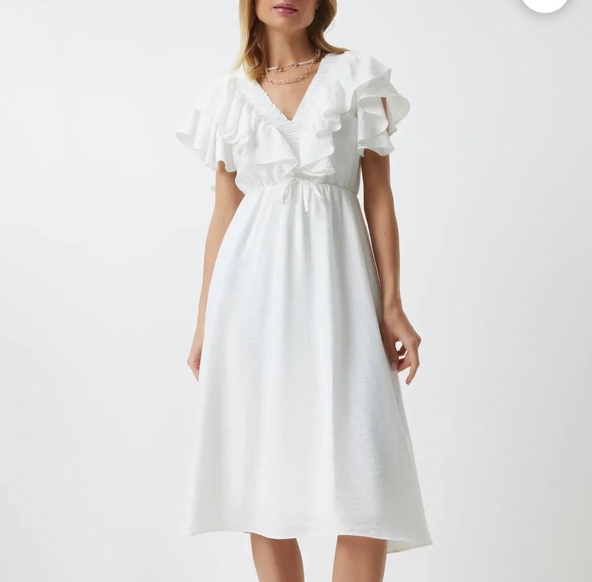 Siyah Uzun Kayık Yaka Keten Elbise - Görsel 4