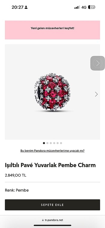 Pandora Işıltılı pave yuvarlak charm pandora
