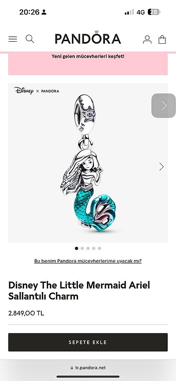 Pandora Disney the little Mermaid sallantılı Charm Pandora