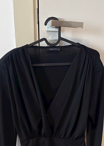 V Yakalı Uzun Kollu Siyah Bluz - Görsel 2