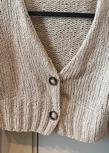 Bej V Yaka El Örgüsü Örgü Hırka Hand Made - Görsel 2