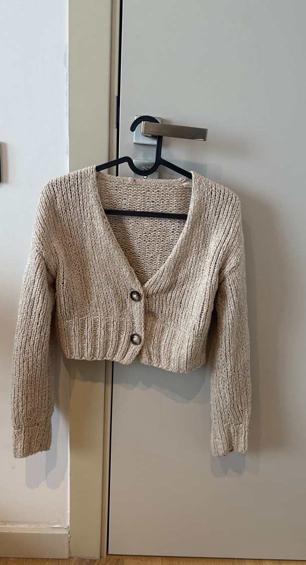 Bej V Yaka El Örgüsü Örgü Hırka Hand Made - Görsel 3