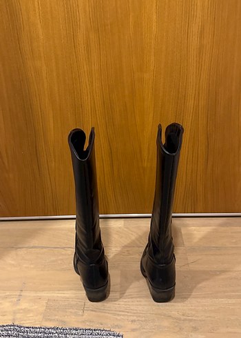 Kadın Siyah Deri Kemerli Dizüstü Bot - Görsel 6