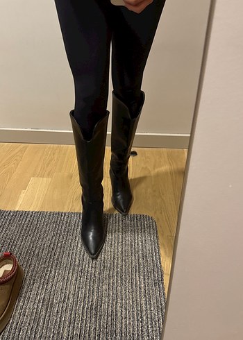 Kadın Siyah Deri Kemerli Dizüstü Bot - Görsel 2