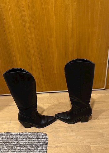 Kadın Siyah Deri Kemerli Dizüstü Bot - Görsel 7