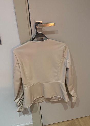 Bej Kadın Deri Ceket, Kısa, Fermuarlı - Görsel 3