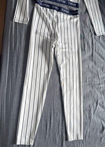 Çizgili Beyaz Kadın Spor Takımı tayt eşofman - Görsel 8