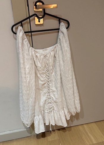 Dantel İşlemeli Beyaz Mini Bohem Elbise - Görsel 2