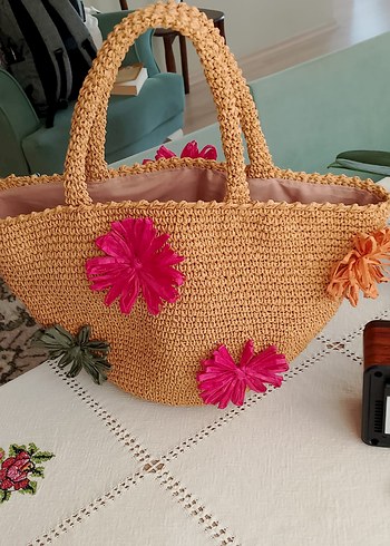 Renkli Püsküllü Bohem Örgü Kadın Çanta - Görsel 6