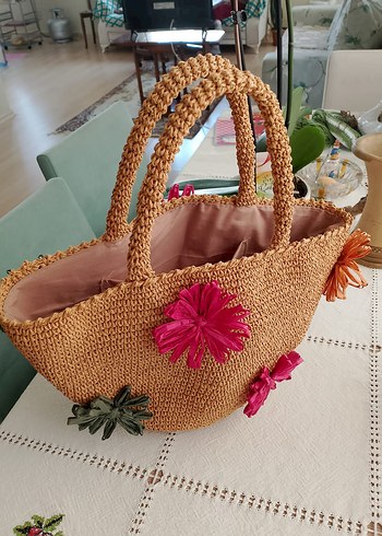 Renkli Püsküllü Bohem Örgü Kadın Çanta - Görsel 4