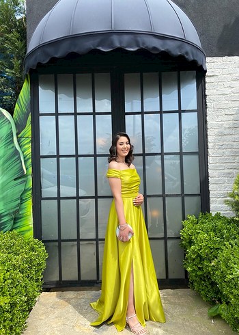 Sarı Drapeli Uzun Abiye Elbise - Görsel 2