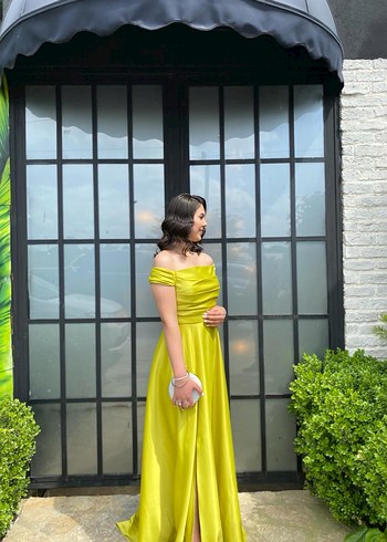 Sarı Drapeli Uzun Abiye Elbise - Görsel 3