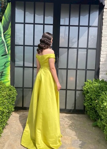 Sarı Drapeli Uzun Abiye Elbise - Görsel 5