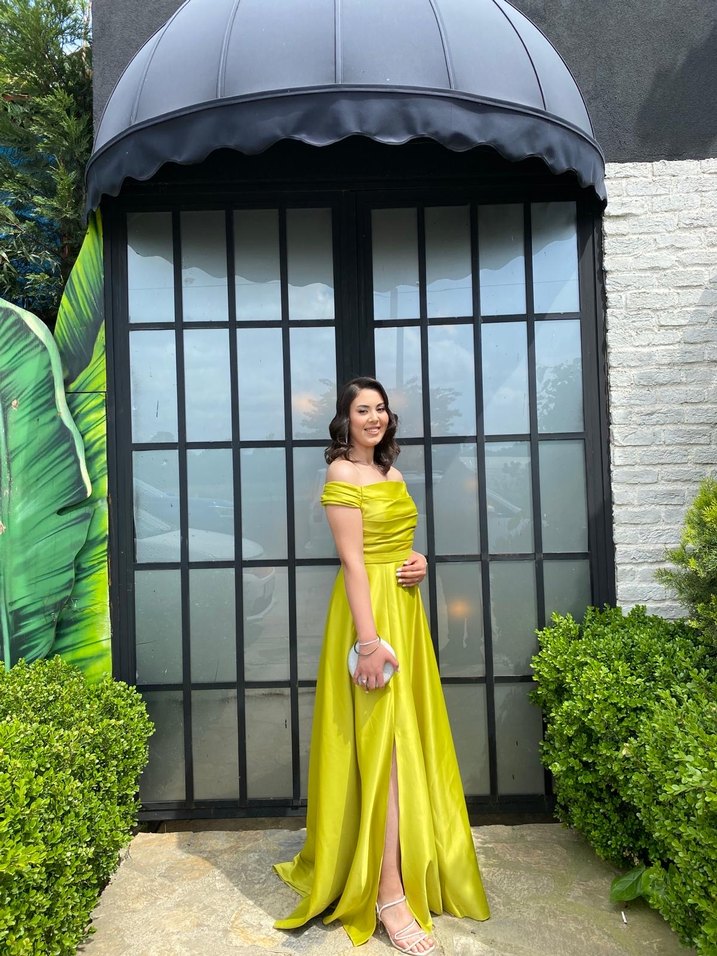 Sarı Drapeli Uzun Abiye Elbise - Görsel 2