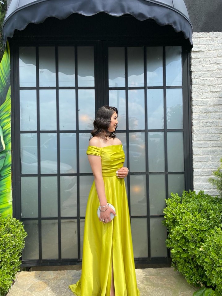 Sarı Drapeli Uzun Abiye Elbise - Görsel 3