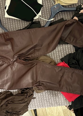 Bordo Deri mumlu Kadın Pantolon - Görsel 3