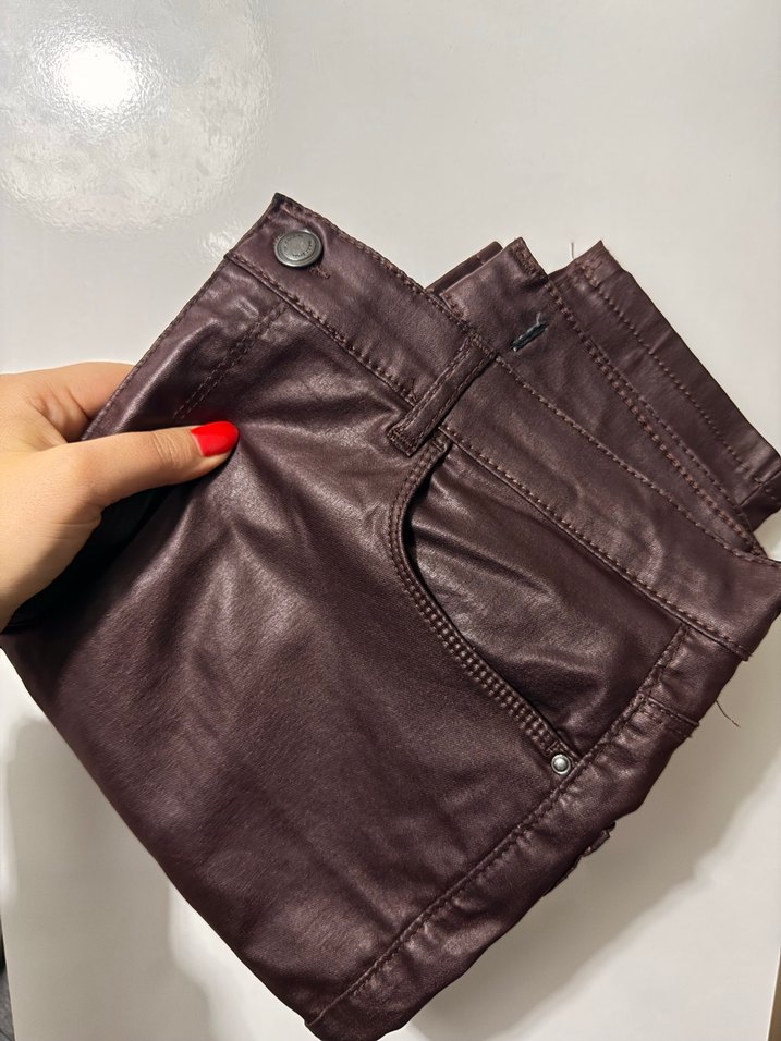 Bordo Deri mumlu Kadın Pantolon - Görsel 2