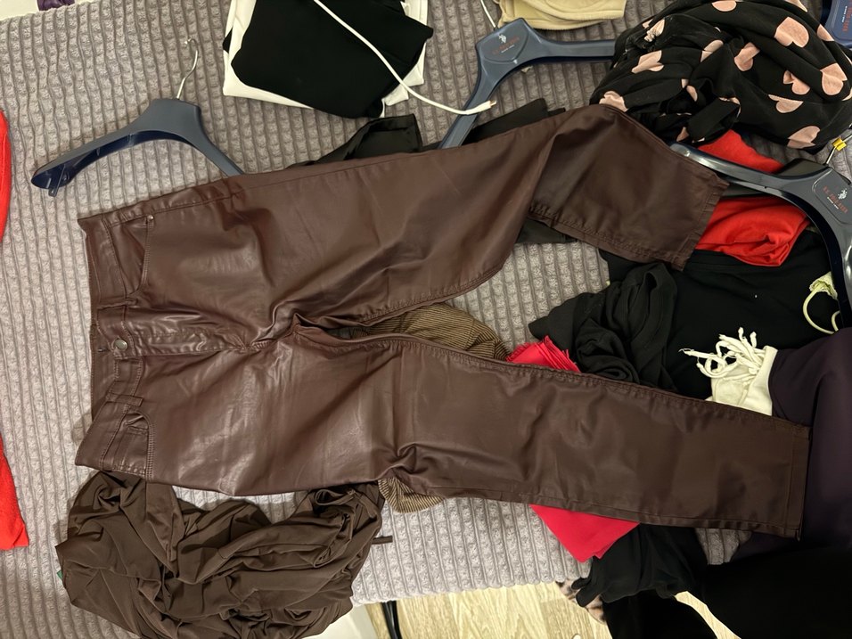 Bordo Deri mumlu Kadın Pantolon - Görsel 3