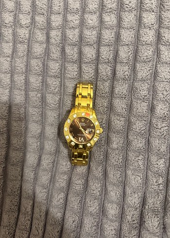 Parlak Altın Kadın Saat Taşlı rolex - Görsel 4