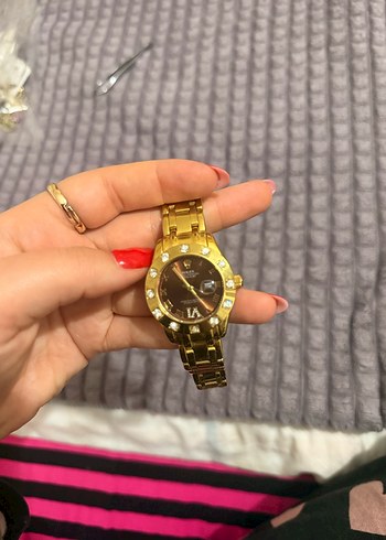 Parlak Altın Kadın Saat Taşlı rolex - Görsel 2