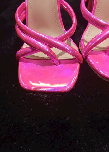 Pembe Rugan Stiletto Topuklu Terlik - Görsel 7