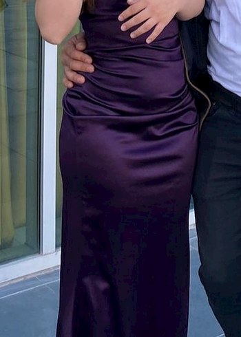 Mor Uzun Drapeli V Yaka Gece Elbisesi - Görsel 2