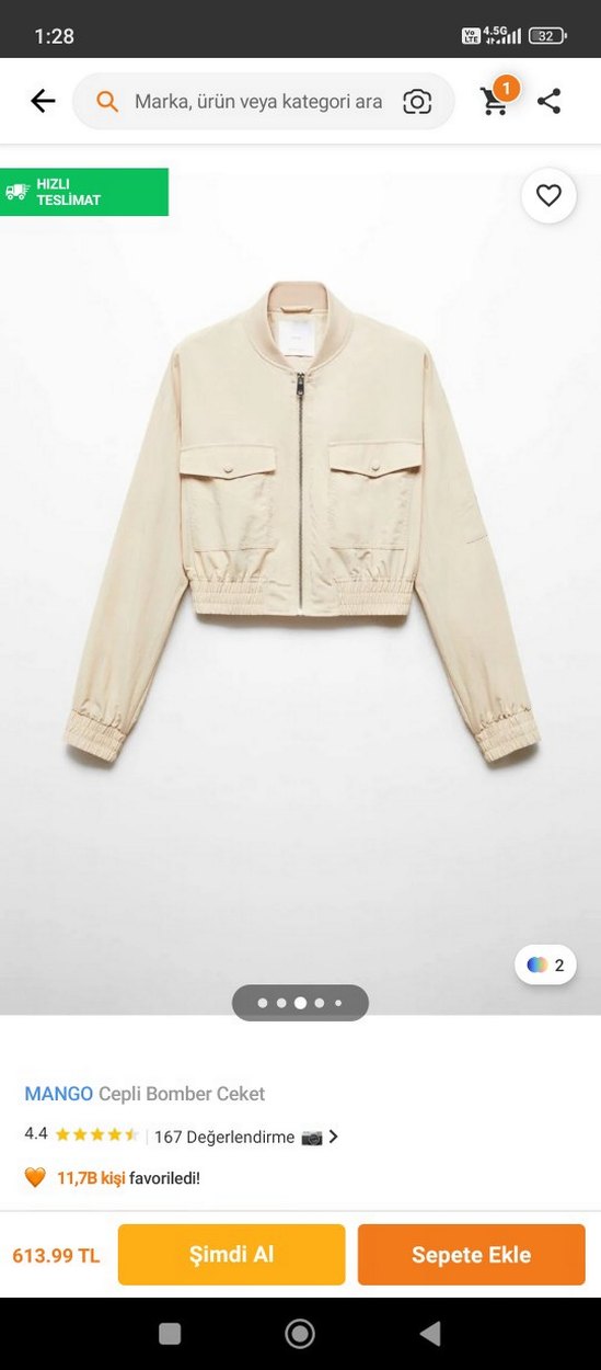 MANGO Bej Cepli Bomber Ceket - Görsel 3