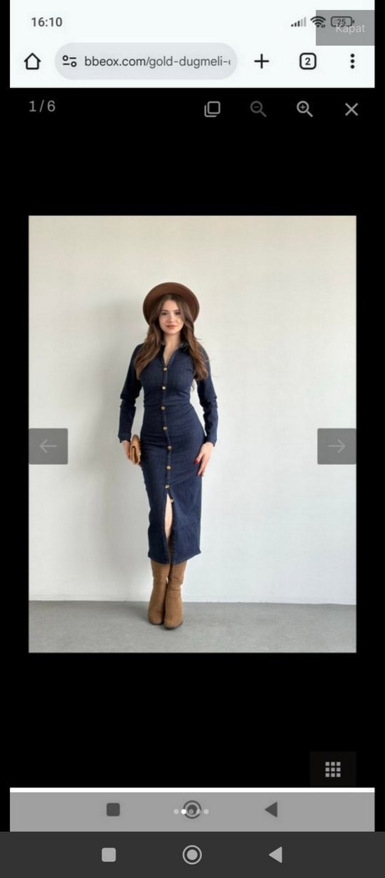 Düğmeli Lacivert Kadın Uzun Kot Elbise - Görsel 2