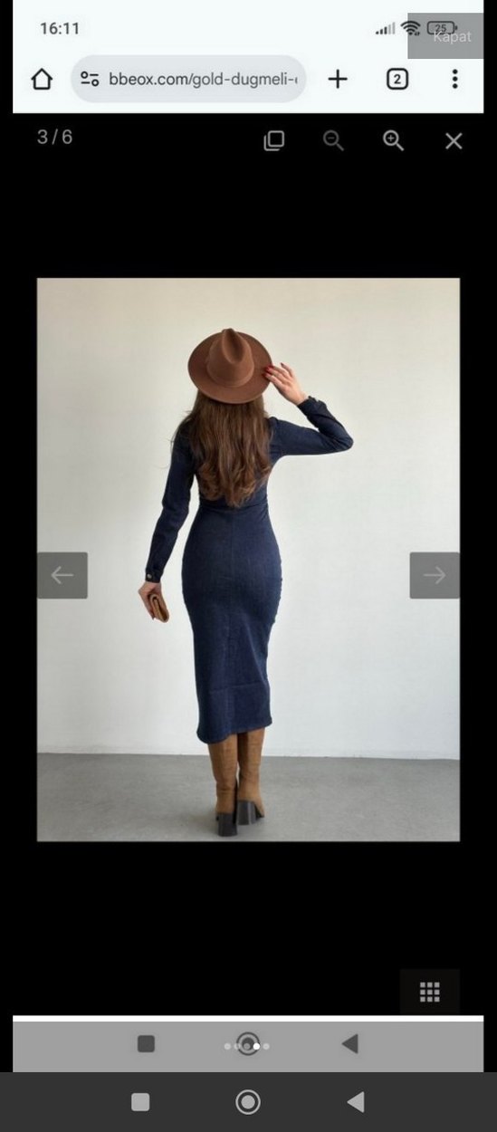 Düğmeli Lacivert Kadın Uzun Kot Elbise - Görsel 3