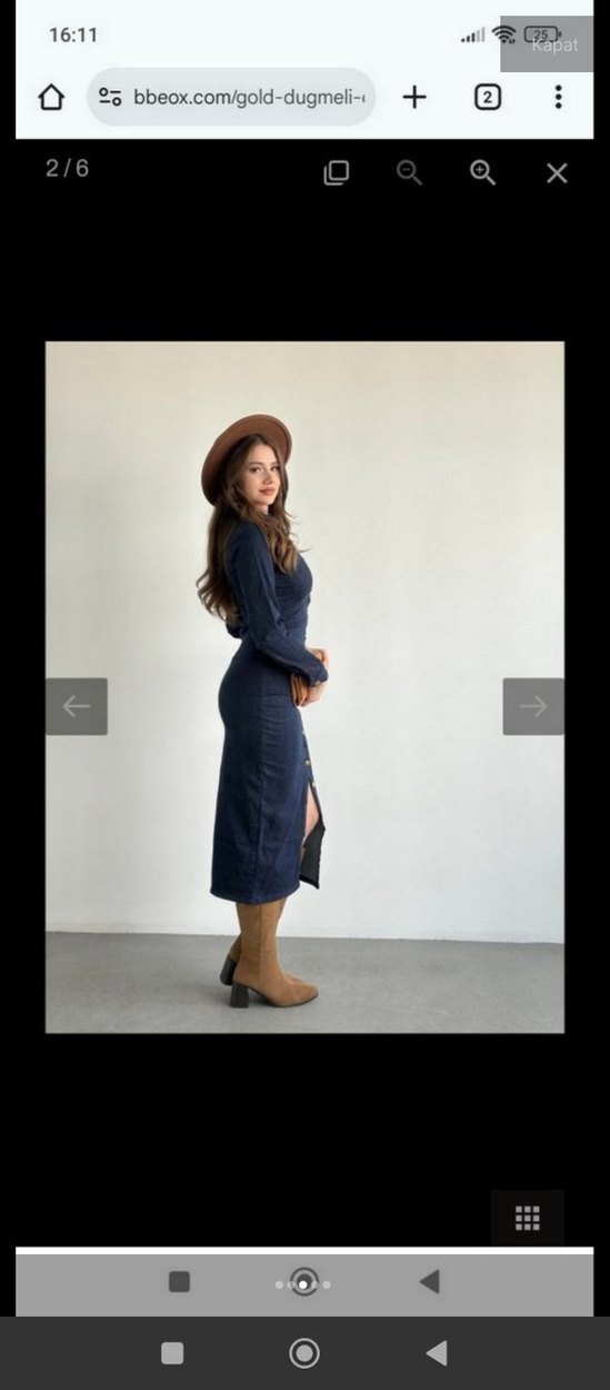 Düğmeli Lacivert Kadın Uzun Kot Elbise - Görsel 4