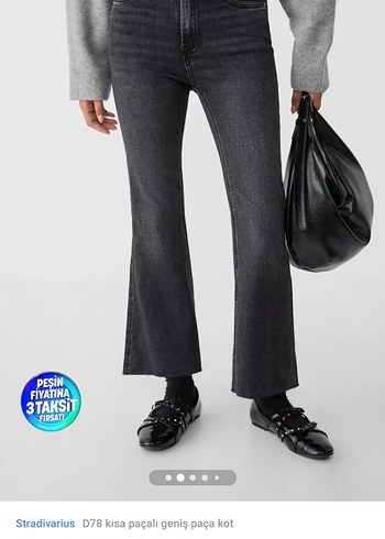 Stradivarius Stradivarius Gri Kısa Geniş Paça Kot