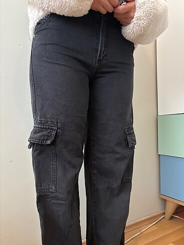 bershka siyah kargo pantalon